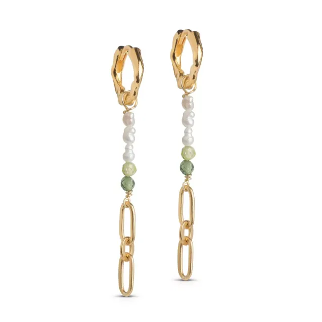 Abigail Hoops Kaki Green, Light Green, Pearls