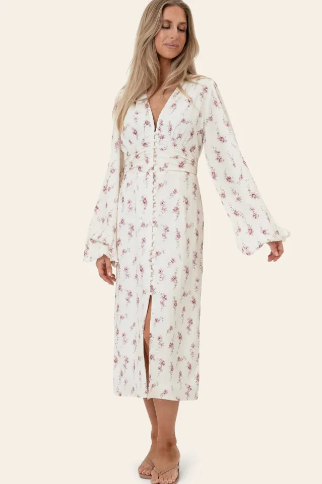 Adaic Long Dress Off White Vintage Rose