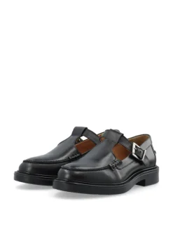 Adda Moc Toe T-Strap Pull Up Leather Black