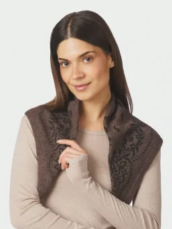 Adelina Paisley Knit Scarf Brown Melange
