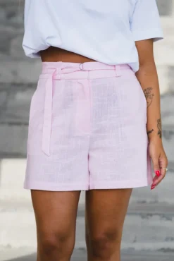 Agana HW Linen Blend Mini Shorts Pink Lady