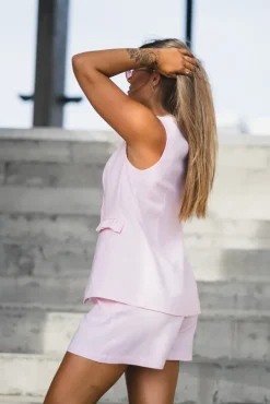 Agana Linen Blend Waistcoat Pink Lady
