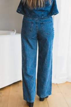 Alia MW Embroidery Wide Jeans Dark Blue Denim