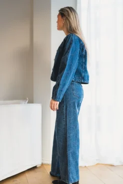 Alia MW Embroidery Wide Jeans Dark Blue Denim