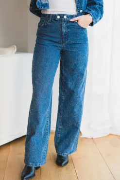 Alia MW Embroidery Wide Jeans Dark Blue Denim