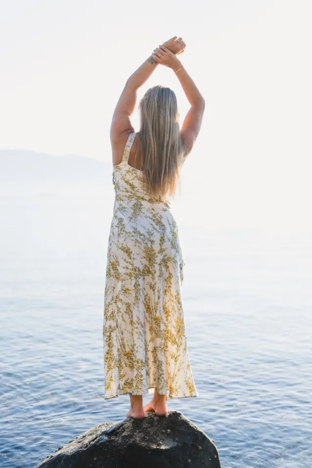Anna Dress Yellow Mimosa Print