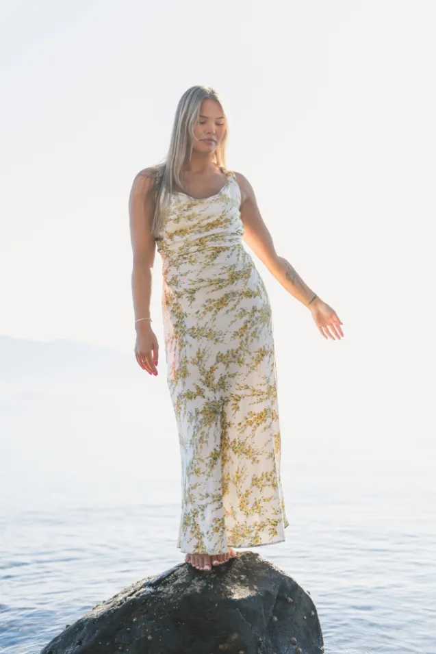 Anna Dress Yellow Mimosa Print