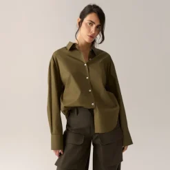 Caryn Poplin Khaki Dark Forest