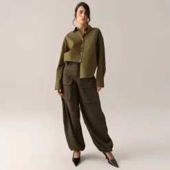 Caryn Poplin Khaki Dark Forest