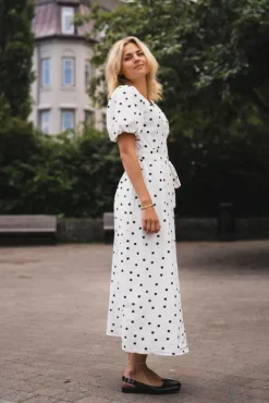 Clarine Linen Dot Dress White