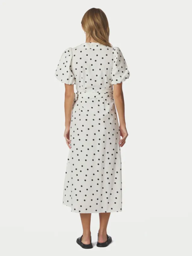 Clarine Linen Dot Dress White