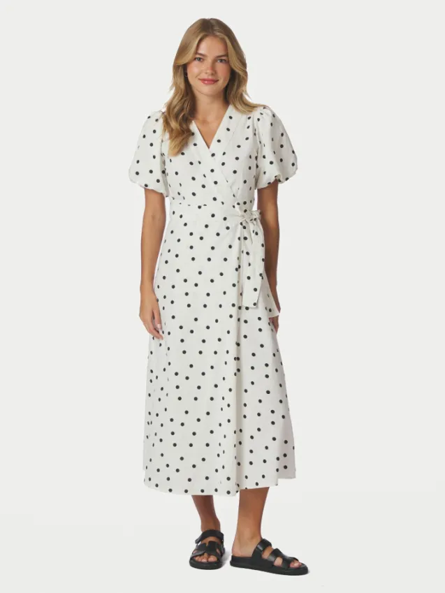 Clarine Linen Dot Dress White