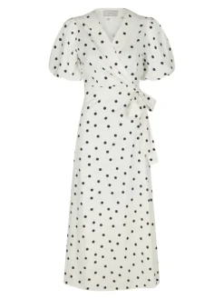 Clarine Linen Dot Dress White