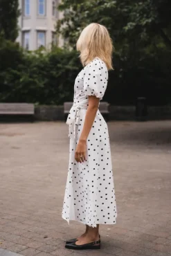 Clarine Linen Dot Dress White