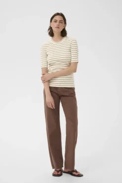 Dagna Striped T-Shirt Vanilla/Coffee Quartz Stripe