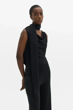 Donia Cowl Neck Scarf Detailed Top Black