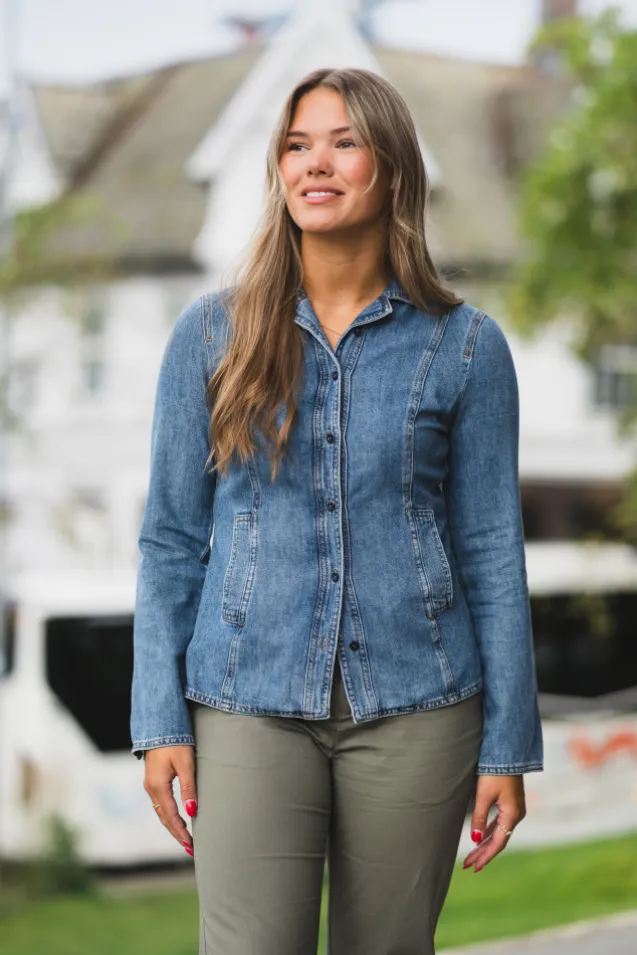 Dophina Fitted Shirt Washed Medium Denim