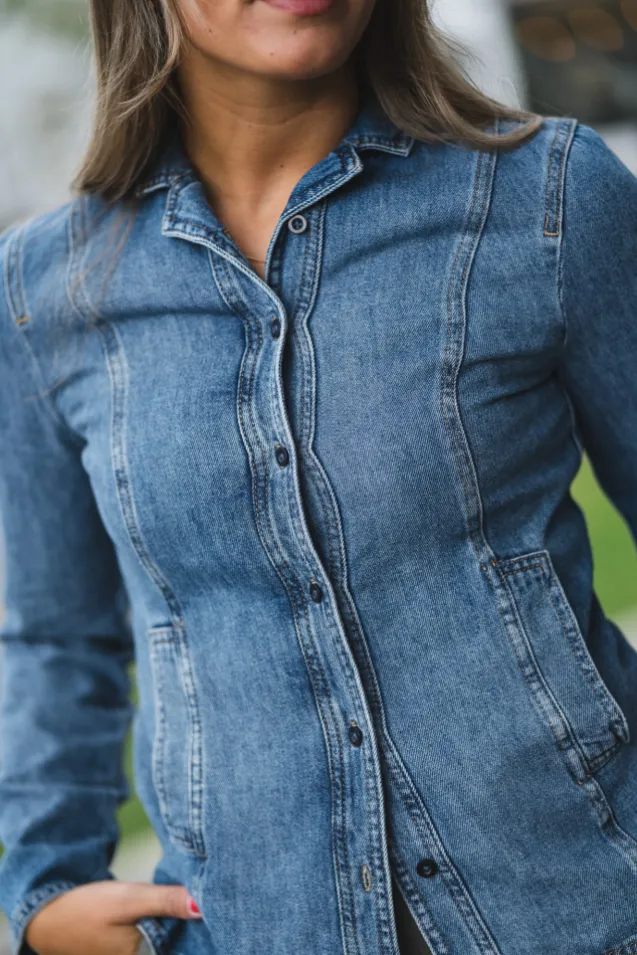 Dophina Fitted Shirt Washed Medium Denim