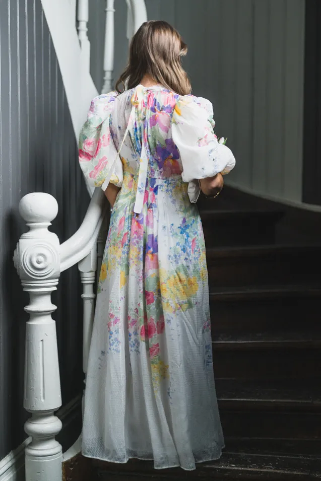 Dotted Georgette Tieback Gown Flower Meadow