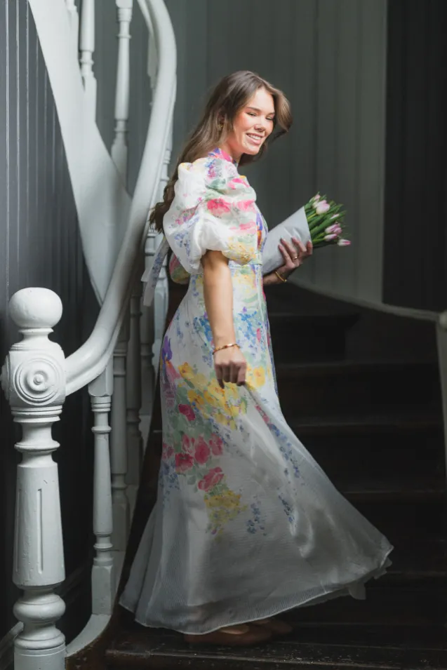 Dotted Georgette Tieback Gown Flower Meadow