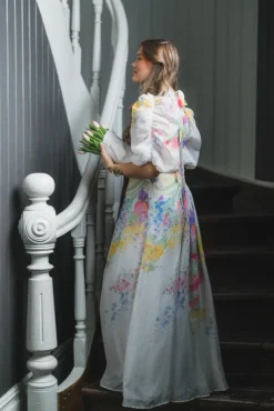 Dotted Georgette Tieback Gown Flower Meadow