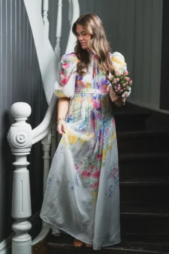Dotted Georgette Tieback Gown Flower Meadow