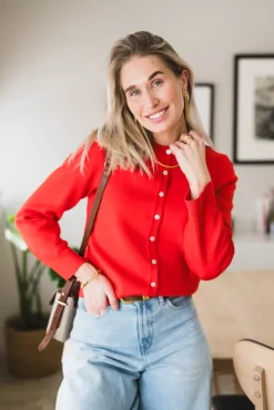 Elena LS Knit Cardigan Fiery Red