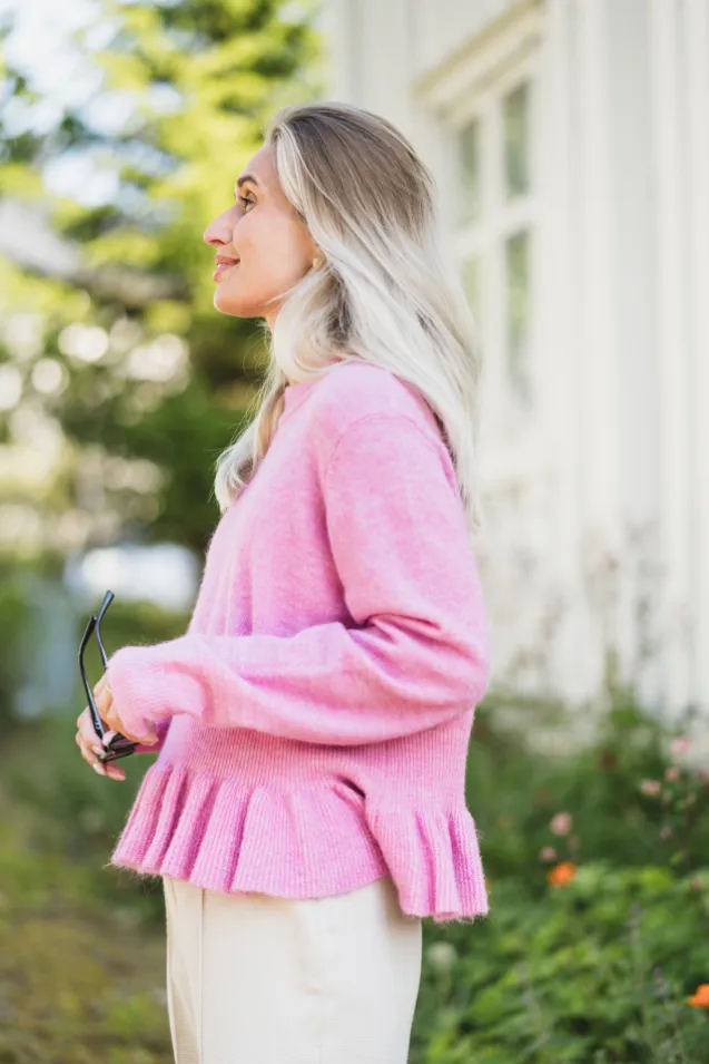 Emily LS Peplum Knit Pullover Moonlite Mauve