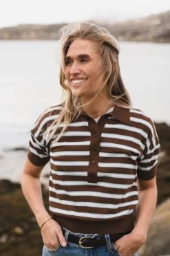 Emira Knit Polo Top Dark Brown