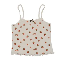 Fei Pointelle Top Strawberry Garden White