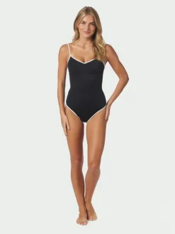 Felice Solid Contrast Swimsuit Black/White