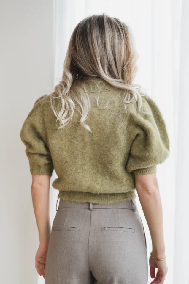 Hairy Knit Puffed Jacket Green
