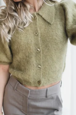 Hairy Knit Puffed Jacket Green