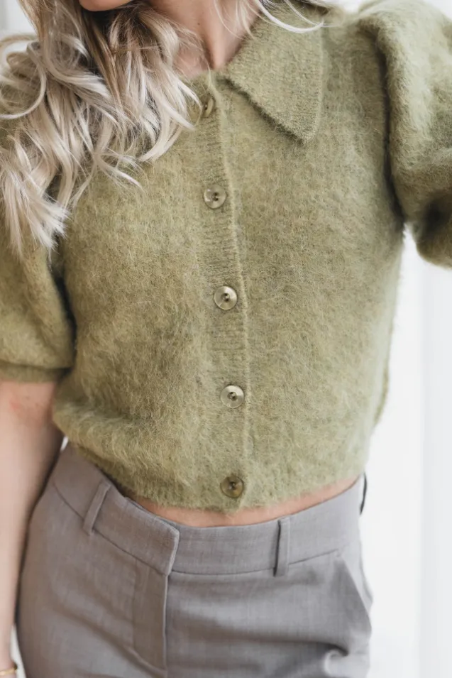 Hairy Knit Puffed Jacket Green