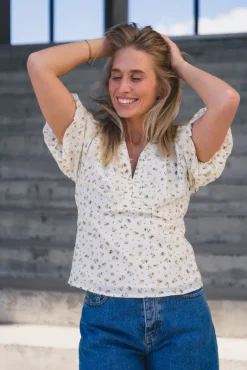 Irina Small Rose Flower Blouse Light Yellow