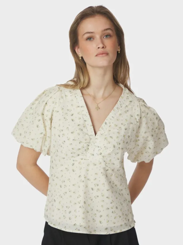 Irina Small Rose Flower Blouse Light Yellow