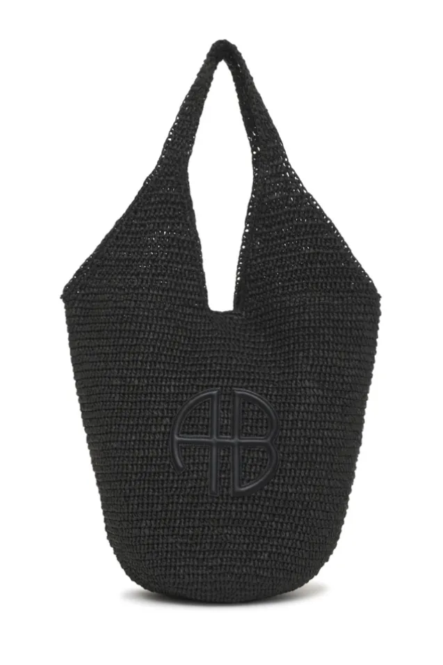 Leah Hobo Bag Plain Raffia Black