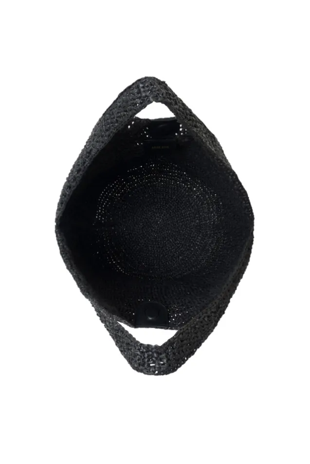 Leah Hobo Bag Plain Raffia Black