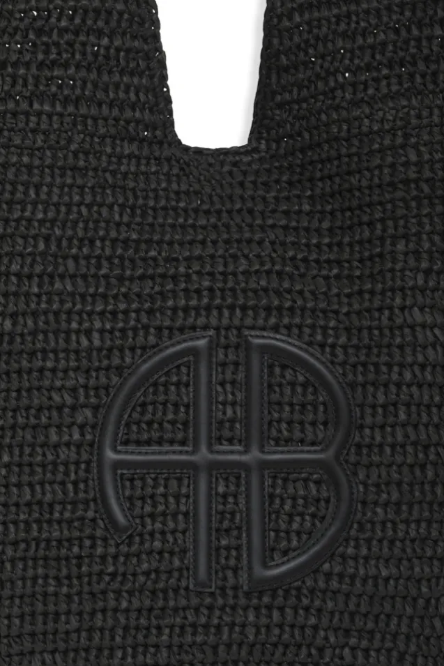 Leah Hobo Bag Plain Raffia Black