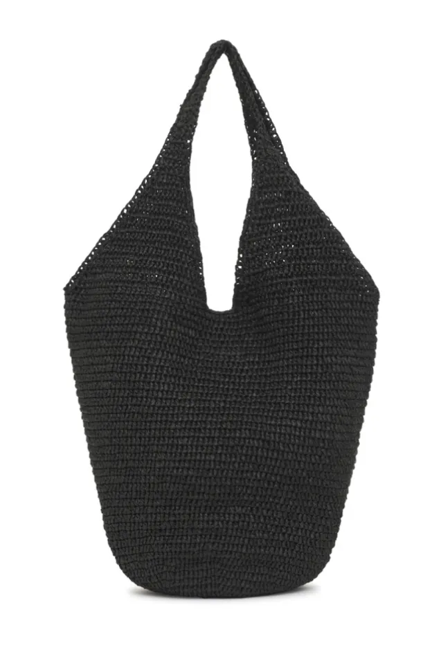 Leah Hobo Bag Plain Raffia Black