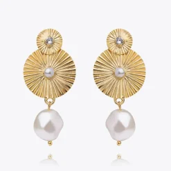 Odessa Pearl Earrings Gold Pearl + Crystal Combo