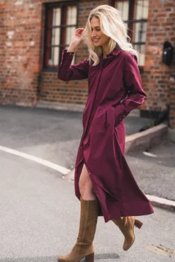 Poppy Shirt Long Dress Winered