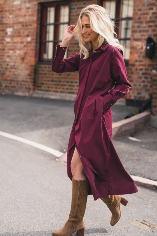 Poppy Shirt Long Dress Winered