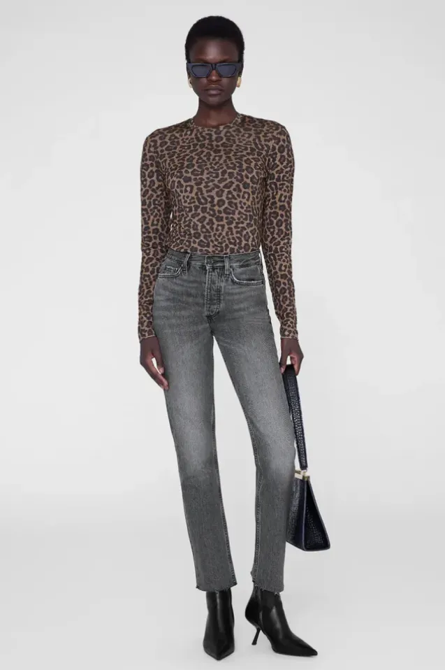 Sylvie Long Sleeve Tee Black And Brown Leopard