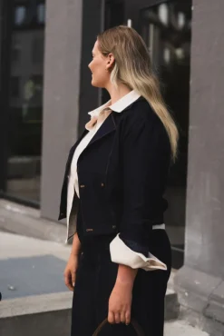 Terry Double Breasted Blazer Navy Denim