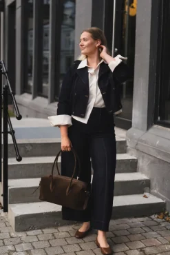 Terry Double Breasted Blazer Navy Denim
