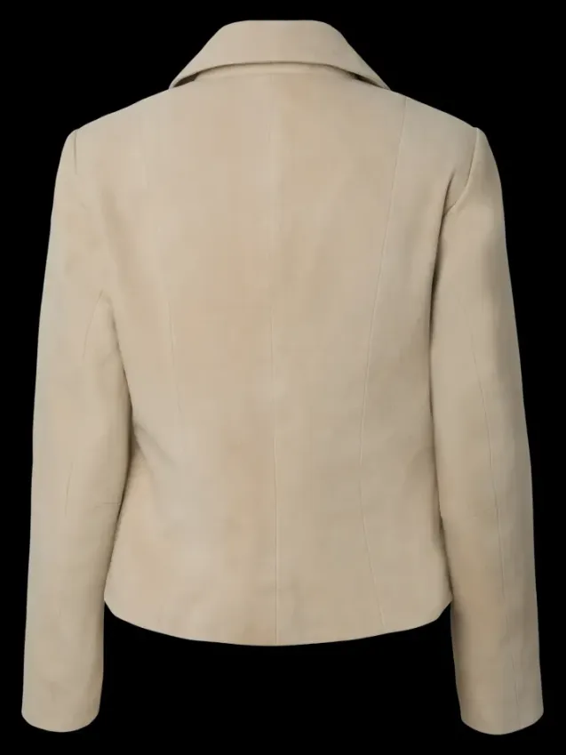 Thela Suede Leather Short Jacket Pale Khaki