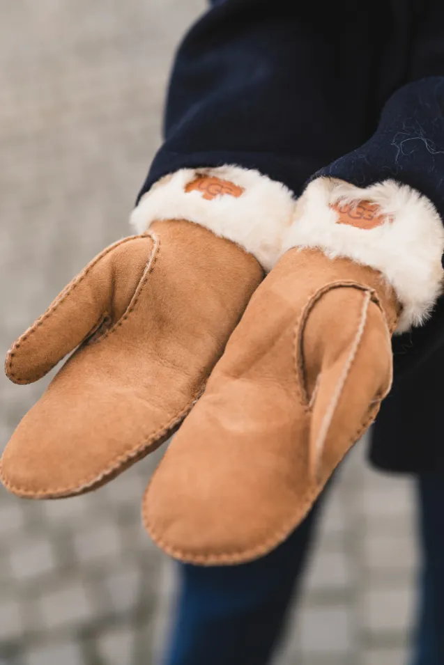 W Sheepskin Embroider Mitten Chestnut