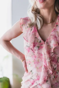 Zella Chiffon Print Dress Dusty Pink
